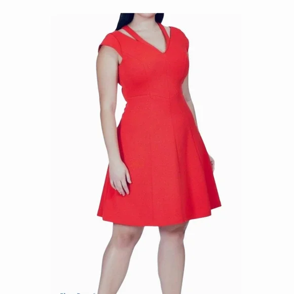 Adrianna Papell Scuba Crepe Vermilion Red Mid-Weight Party Dress - Picture 3 of 6